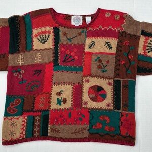 Vintage Cape Isle Knitters Patchwork Knit Grannycore Sweater  women's medium